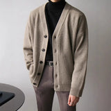 Wiaofellas  -  Men V Neck Knit Cardigan Loose Long Sleeve Casual Sweater Coat Fashion Daily Outerwear