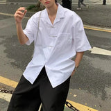 Wiaofellas  -  Summer New Men's Solid Color Short-Sleeve Shirt Chinese Retro Fashion Trend High Street Casual Simple Loose Niche Men's Top