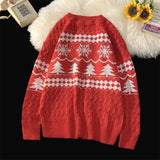 WIAOFELLAS  -  Japanese Retro Diamond-shaped Christmas Sweater Men and Women Couple Winter Pullover Knitted Sweater Top
