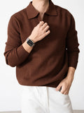Wiaofellas  -  Solid Color Knitted Polo Shirts Men Spring Autumn Daily Casual Long Sleeve Slim Jumper Tops Mens Fashion Polo Sweater