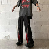 WIAOFELLAS  -  Contrasted Color Splicing Fork Pants Summer Design Niche Zipper Straight Pants European and American Hiphop Street Blowout Pants