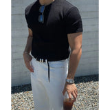 Wiaofellas  -  New Round Neck Men's Textured Sports Trendy Casual Pullover Muscle Slim Snake Pattern Short-sleeved Top
