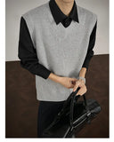 WIAOFELLAS  -  Autumn Grey Sweater Vest Men Warm Fashion Casual Black Knitted Pullover Men Korean Loose Sleeveless Sweater Mens Jumper Clothes