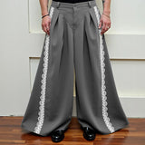 WIAOFELLAS  -  Men Wide Leg Pants Lace Patchwork Button Pleated Joggers Trousers Men Streetwear 2025 Oversize Fashion Casual Long Pants