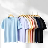 WIAOFELLAS  -  Men's Short Sleeve T Shirt Cool Solona Solid Color Ice Silk White T Summer Basic Heavy 230g