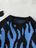 WIAOFELLAS  -  New Popular Fire Pattern Pullover Ripped Sweater Casual Round Neck Knitted Men's Gift Pullover