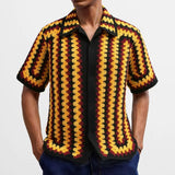 WIAOFELLAS  -  Summer Men's Knit Polo Shirts Vintage Ethnic Style Sweater Stripe Crochet Short Sleeve Tops Hollow Polo Shirt For Male Coats
