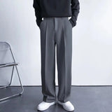 Wiaofellas  -  Men's White Straight Pants Fashion Korean Loose Suit Trousers Casual Draped Baggy White Wide Pant Male Streetwear