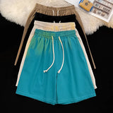 WIAOFELLAS  -  Summer Shorts Classic Solid Colour Thin Seaside Beach Pants Leisure Sports Straight Five Pants Elastic Waist Drawstring Shorts