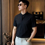 Wiaofellas  -  Summer Stand Up Collar Short Sleeved T-shirts Men Loose Casual Social Pullover Vacation Beach Hawaiian T-shirt Men Clothing