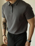 WIAOFELLAS  -  Fashionable Mens Slim Fit Polo Shirts Short Sleeve Button Turn-down Collar Polo Shirt Spring Summer Casual Men Solid Color Polos
