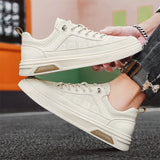WIAOFELLAS  -  Men's Flat Lace-up Classic Series Solid Color Anti-slip Student Vulcanized Sports Shoes Trend Casual Leather Skateboard Shoes