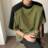 WIAOFELLAS  -  Hip Hop Loose Mens Streetwear Stripe T-shirts Casual Classic Style Summer Short Sleeves T Shirt Tees Plus Oversize E207