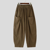 Wiaofellas  -  Men's Wide Leg Pants Solid Color Elastic Waist Joggers Trousers For Man Streetwear Baggy Pleated Casual Long Pants