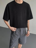 WIAOFELLAS  -  Texture Vertical Stripe Ice Silk T-shirt for Men Summer Thin Hanging Short Sleeved Pullover Tops Rugged Handsome T-shirts Soft