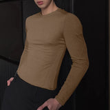 WIAOFELLAS  -  Men T Shirt Solid Color O-neck Long Sleeve Autumn Casual Male Tee Tops Streetwear Knitted Korean Style Men Clothing