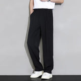 Wiaofellas  -  Men's Beige Suit Straight Leg Trousers Summer Lightweight Drapey Fabric Business Formal Breathe Casual Loose Trousers