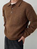 Wiaofellas  -  Fall Winter Men's Old Money Style Loungewear, LVLAEA Solid Color Lapel Button-Up, Loose Warm Long Sleeve Pullover Shirt