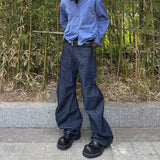 WIAOFELLAS  -  Harajuku Cleanfit Vintage Blue Boot Cut Jeans for Men Straight High Street Loose Casual Denim Trousers Oversize Baggy Jean Pants