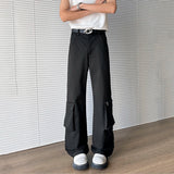 WIAOFELLAS  -  Simple Men's Casual Trousers Solid Color Multi Pockets Zipper Splicing Straight New Wide Leg Male Pants Summer 24K3872