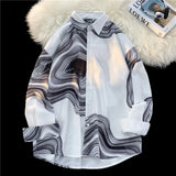 WIAOFELLAS  -  Men's Long Sleeved Shirts Print Baggy Single Breasted Blouses Korean Street Spring Autumn Coat Male Casual Shirt