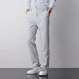 Wiaofellas  -  Men's Casual Straight Leg Pants White Suit Trendy Busin Sle Autumn New Arrival Slim Fit Comfortable Polyester Fiber