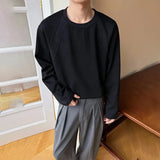 Wiaofellas  -  Men's Solid Color Stitching Long-Sleeved Sweatshirt American Retro Fashion Trend Street Casual Loose Breathable Niche Men's Tops
