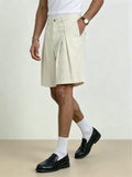 Wiaofellas  -  Summer New Men Solid Woven Dress Shorts Italian Business Style Button Pleated Straight Loose Daily Casual Shorts Pants