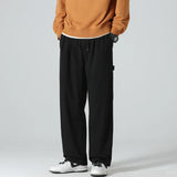 WIAOFELLAS  -  Men's Clothing Spring Autumn Straight Trousers Cargo Solid Color Elastic Pocket High Waisted Casual England Style Cropped Pants