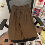 Wiaofellas  -  Black Men's Suit Pants Casual Straight Leg Short Trousers Summer Season Polyester Fabric Drapey High Waist No Belt