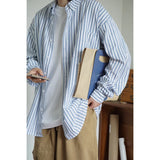 Wiaofellas  -  Japan fashion Ciboy Loose Retro Basic Men's and Women's Striped Cotton Casual Long sleeve Shirts