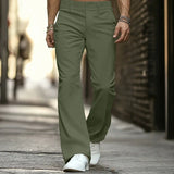 Wiaofellas  -  Men Solid Color Corduroy Pants Mid-waist Slightly Flare Trousers American Retro High Street Straight-leg Daily Casual Pant S-3XL