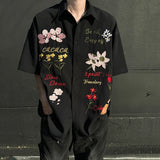 Wiaofellas  -  American Color Floral Embroidery Short Sleeved Shirt Casual Turn-down Collar New Fashion Male Tops Loose