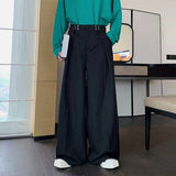 WIAOFELLAS  -  Summer Men's Solid Color Suit Trousers American Retro Fashion Trend High Street Casual Loose Breathable Men's Bottoms