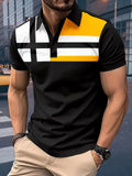 Wiaofellas  -  Short Sleeved Lapel T-Shirt For Men With Button Stripes 3d Printed Summer Casual And Comfortable Sports Polo Top