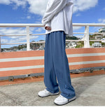 WIAOFELLAS  -  Trendy White Dstring Trousers for Men Casual Loose Fit Low Waist Long Pants Youthful Energy Sle Summer Thin Material