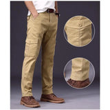 WIAOFELLAS  -  Plus Size 28-40 Men Cargo Pants Spring Autumn  Casual Muti Pocket Cotton Slim Straight  Elastic Long Outdoor without Belt