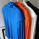 WIAOFELLAS  -  new spring men's t-shirt Turtleneck pile collar shoulder pad long sleeve slim fit tops solid color blue pullover tops