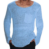 Wiaofellas  -  Casual Solid Color Slim Fit Knit Tops for Men Spring Long Sleeve Crew Neck Knitting T Shirts Mens Clothes Leisure Tee Shirt
