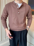 WIAOFELLAS  -  Fall Winter Daily Casual Mens Sweaters Trendy Solid Color Buttoned O Neck Knitted Henley Shirts Men Fashion Long Sleeve Jumpers