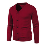WIAOFELLAS  -  Men's V-ne Knitted Cardigan Sweater Autumn Faion Slim Fit Long Sve Busin Casual Sle Breathable Skin-friendly Soli...