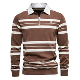 2023 Autumn New Polo Collar Stripe Men's Fashion Casual Long Sleeved T-shirt