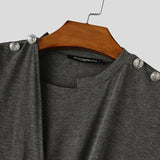 Wiaofellas  -  Men's Irregular T Shirt Solid Color Short Sleeve Button Male Tee Tops Summer Streetwear Knitted Fashion Men Clothes
