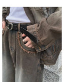 WIAOFELLAS  -  Autumn and winter Maillard style retro heavy washing and old versatile denim jacket couple set