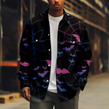 WIAOFELLAS  -  Halloween Jacket for Men Spider Print Spider web Long Sleeve Orange Zipper Jacket Casual