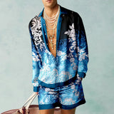 Wiaofellas  -  Set of Shirts Botanical Pattern 3D Print Fashion Shirts Casual Men Beach Shorts Summer Streetwear Hawaiian Clothes Clothing