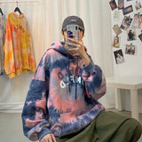 Wiaofellas  -  Tie Dye Hooded Sweatshirt Men's Loose Casual Korean Style Trendy Design Sense Niche Long Sleeved Top Letter Printed Jacket