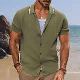 WIAOFELLAS  -  Summer New Trend Men Fashion Knit Polo Shirt Light Luxury Solid Tops American Style Short Sleeve Casual Cardigan Shirts