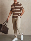 WIAOFELLAS  -  Daily Casual Mens Knitted Polo Shirts Summer Fashion Striped Contrast Color Knit Pullovers Men Stylish Turn-down Collar Top
