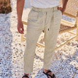 Wiaofellas  -  Wish New Men's Casual Cotton Linen Drawstring Pants Solid Color Simple Fashionable Loose Fit Beach Shorts from Mainland China